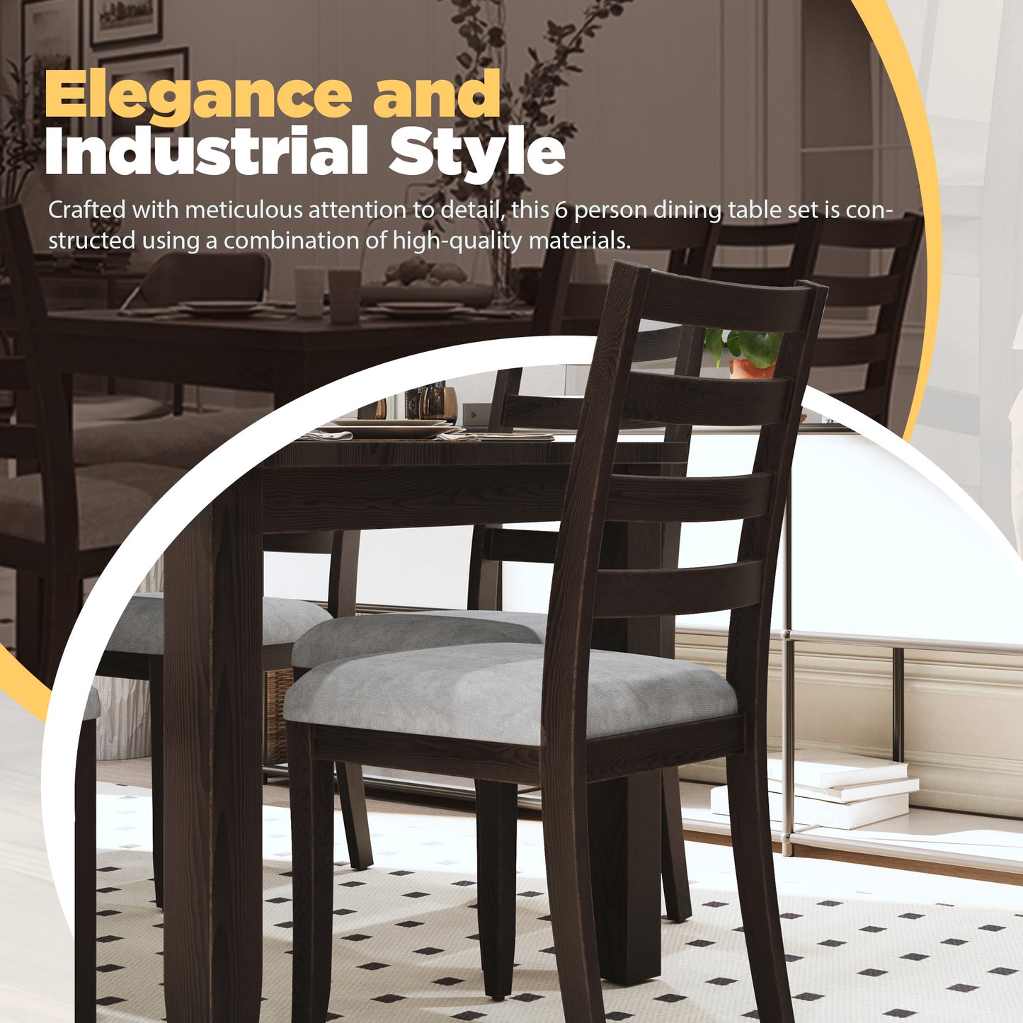 Kitchen & Dining Room Sets - Espresso 60” Dining Table Set for 6