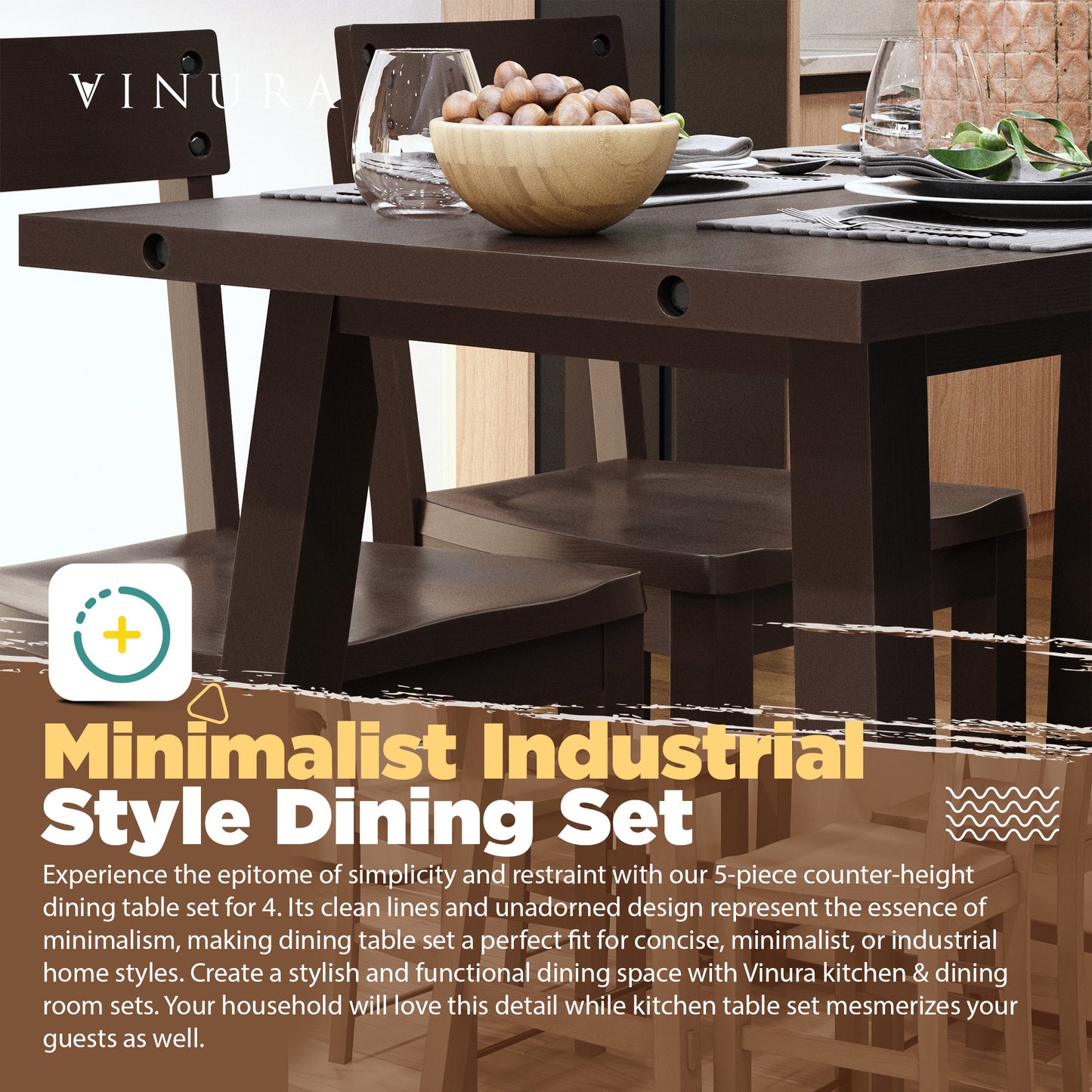 Kitchen & Dining Room Sets - Espresso 52” Dining Table Set of 5