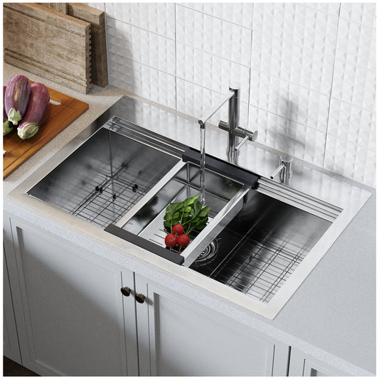 Farmhouse Kitchen Sink and Accessories - Brushed Nickel Drop In Kitchen Sink 33