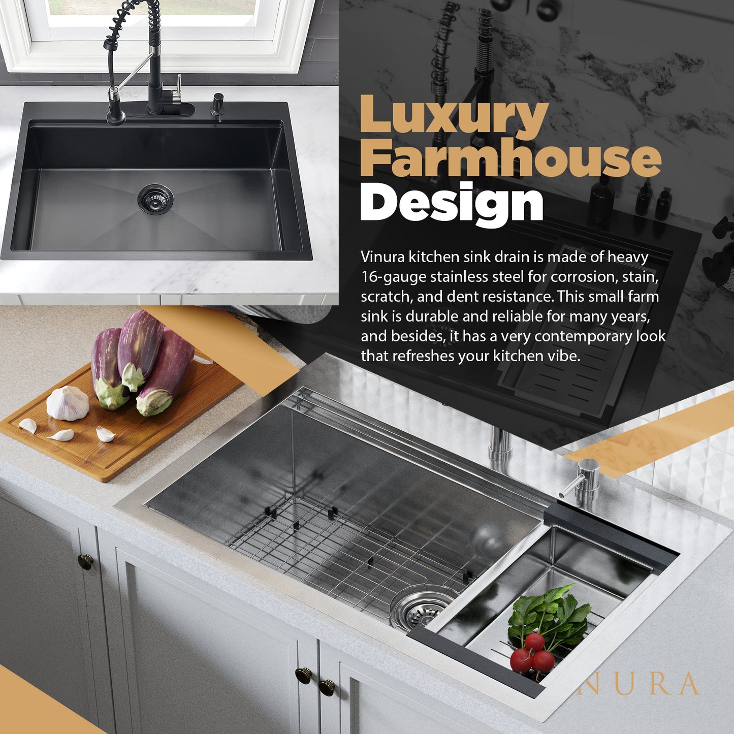 Farmhouse Kitchen Sink and Accessories - Brushed Nickel Drop In Kitchen Sink 33