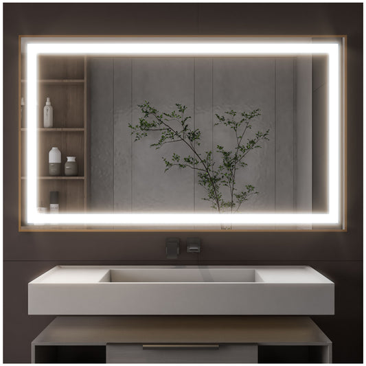 Modern LED Bathroom Mirror - Gold 60” Lighted Vanity Mirror