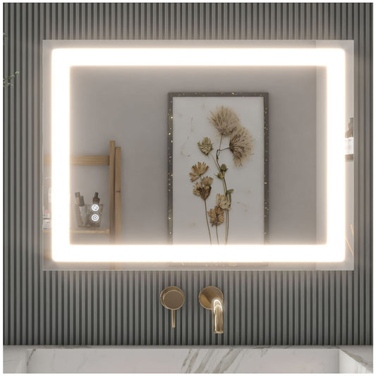 Lighted Mirrors for Bathroom Wall - 28” Silver LED Mirror for Bathroom