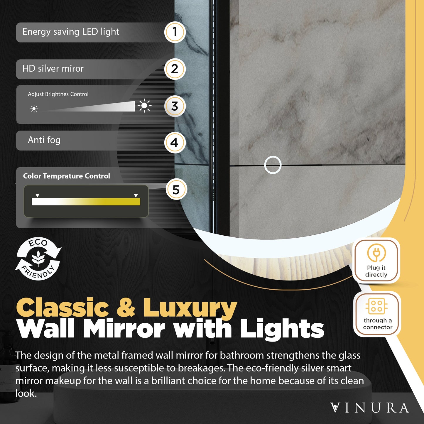 LED Bathroom Mirrors - 24” Round Bathroom Mirrors for Vanity
