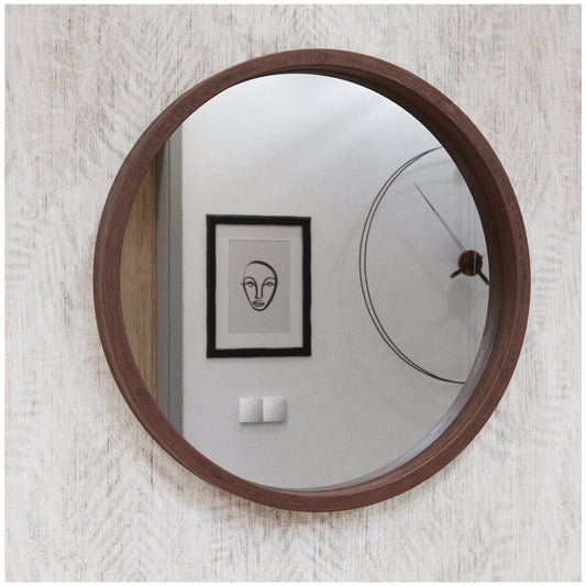 Round Mirrors for Wall Decor - 24” Brown Circle Mirrors for Wall