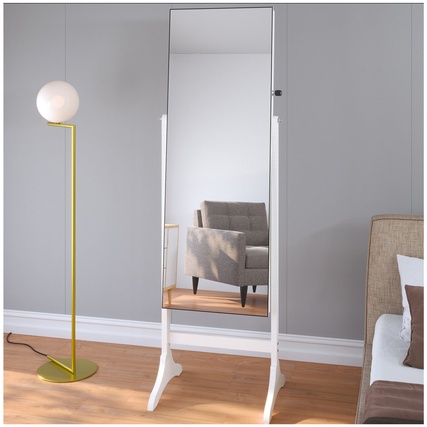 LED Mirror Jewelry Cabinet - 61” White Jewelry Mirror Full Length