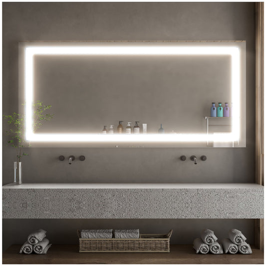 Bathroom Mirrors for Vanity - 60” White Aluminium Mirror with Lights