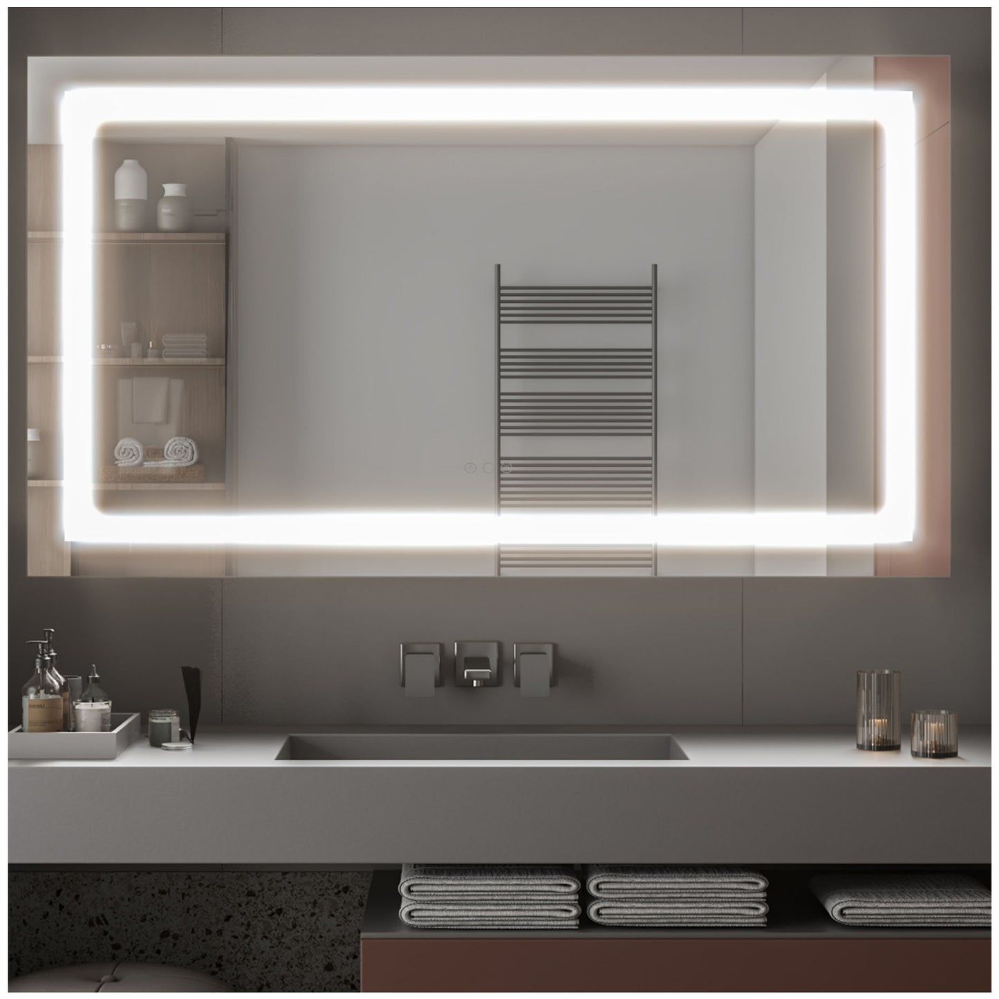 Bathroom Mirrors for Vanity - 60” White Aluminium Mirror with Lights