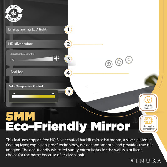 Bathroom Mirrors for Vanity - 60” White Aluminium Mirror with Lights