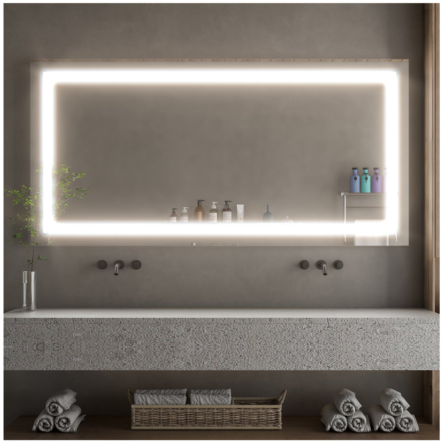 Bathroom Vanity Mirror - 60” Frameless White Vanity Mirror with Lights