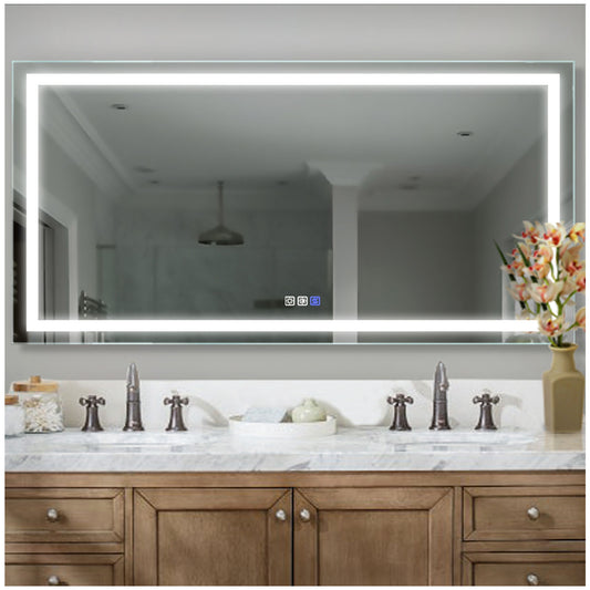 Bathroom Vanity Mirror with Lights - 72” Silver LED Bathroom Mirror