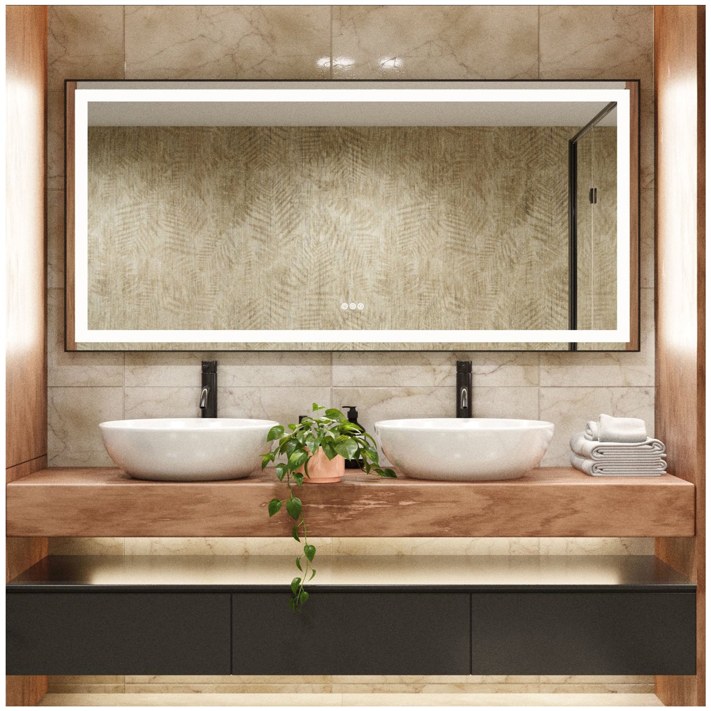 Bathroom Mirrors for Vanity - 88” Matte Black LED Bathroom Mirror