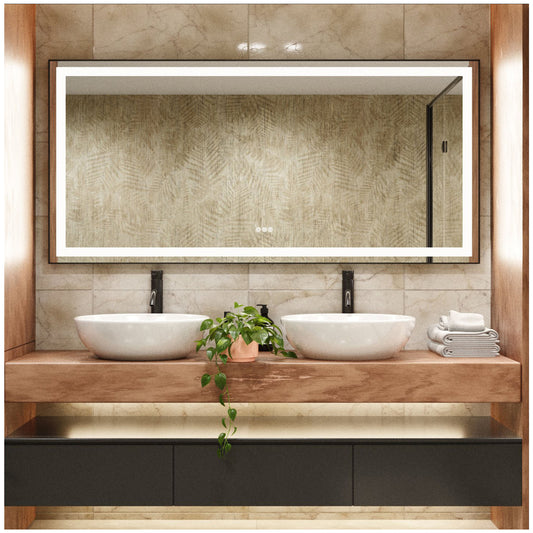 Bathroom Mirrors for Vanity - 88” Matte Black LED Bathroom Mirror