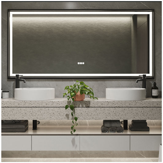 LED Mirror for Bathroom - 72” Black Framed Vanity Mirror with Lights