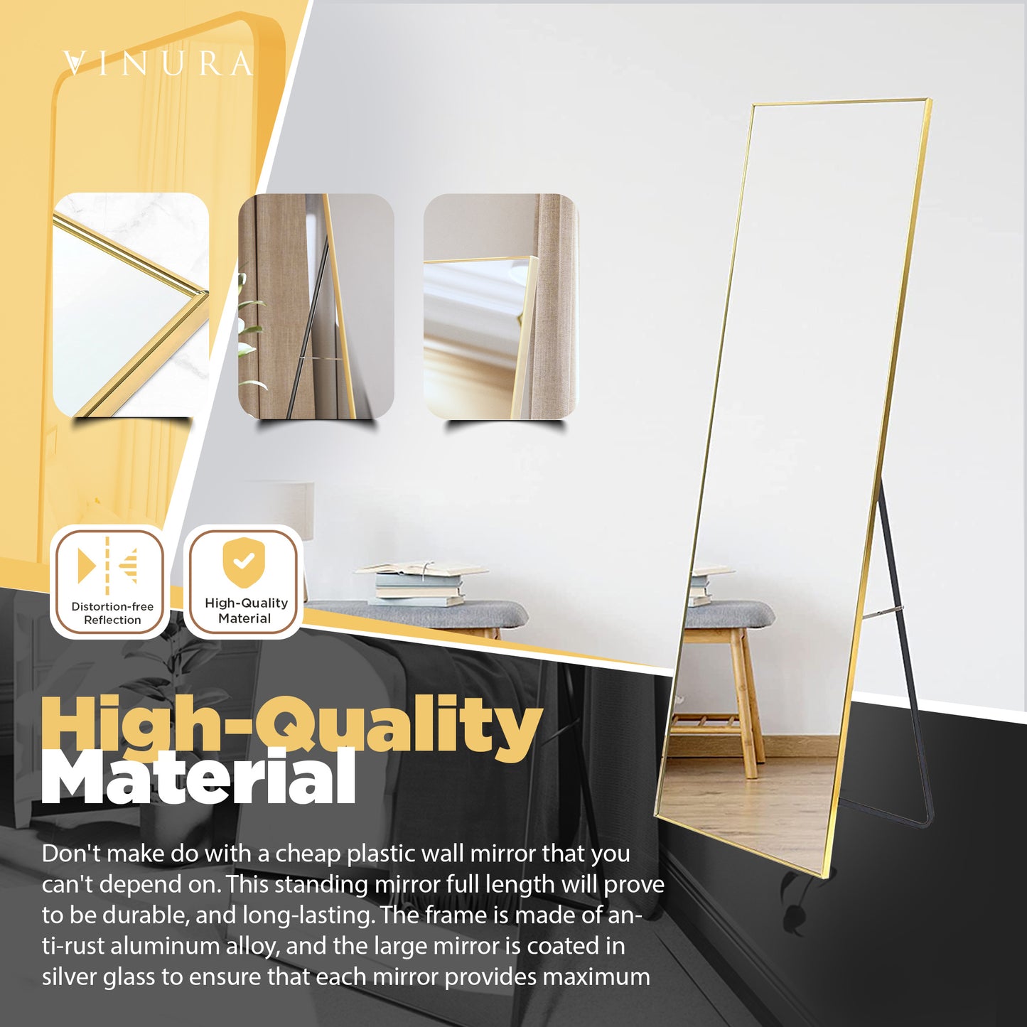 Floor & Full Length Mirrors - 65” White Full Length Mirror with Stand