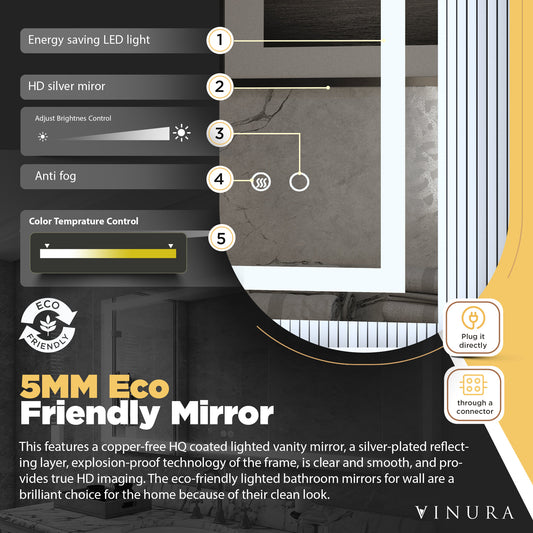 Modern Vanity Mirror with Lights - White 40” LED Bathroom Mirror