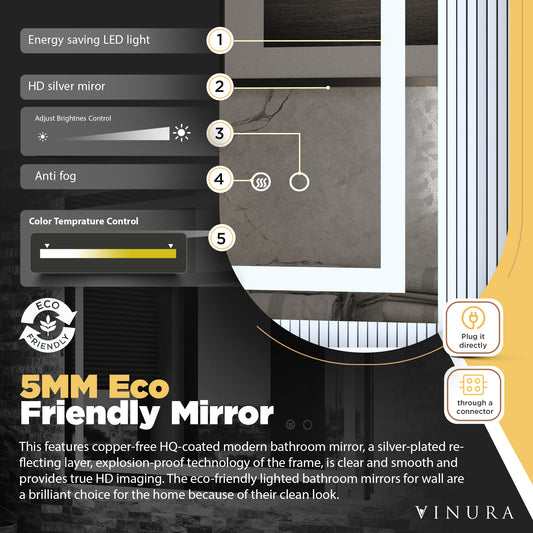 Bathroom Vanity Mirrors - White Aluminum 36” LED Bathroom Mirror