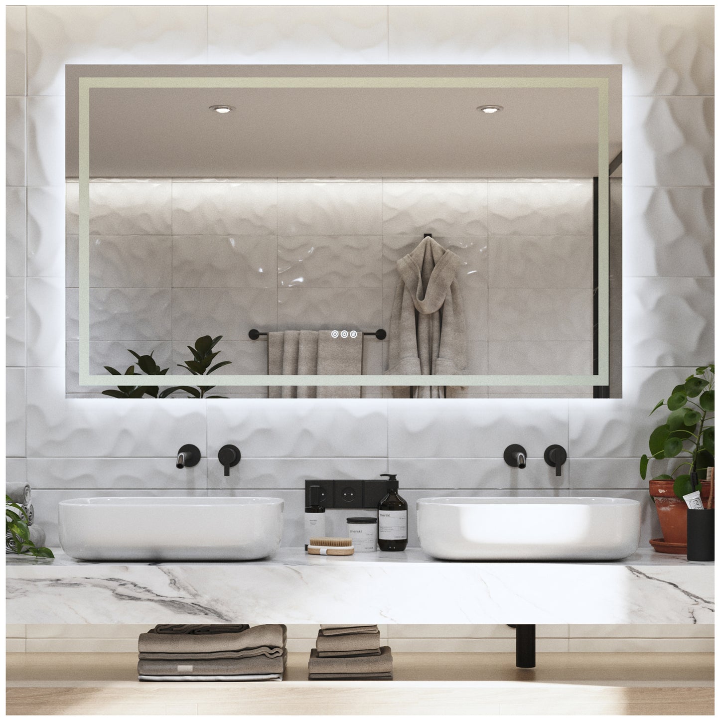 LED Bathroom Mirrors for Vanity - White 60” Smart Bathroom Mirror