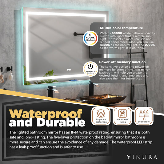 LED Bathroom Mirrors for Vanity - White 60” Smart Bathroom Mirror