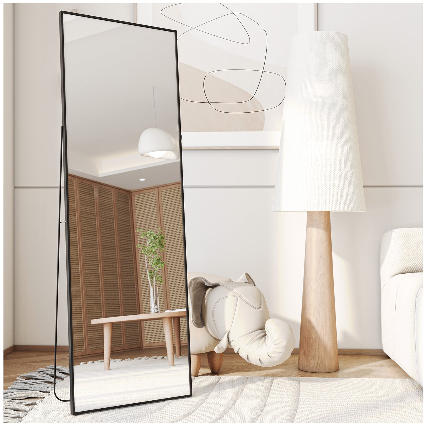 Floor & Full Length Mirrors - 59” Black Full Length Mirror with Stand