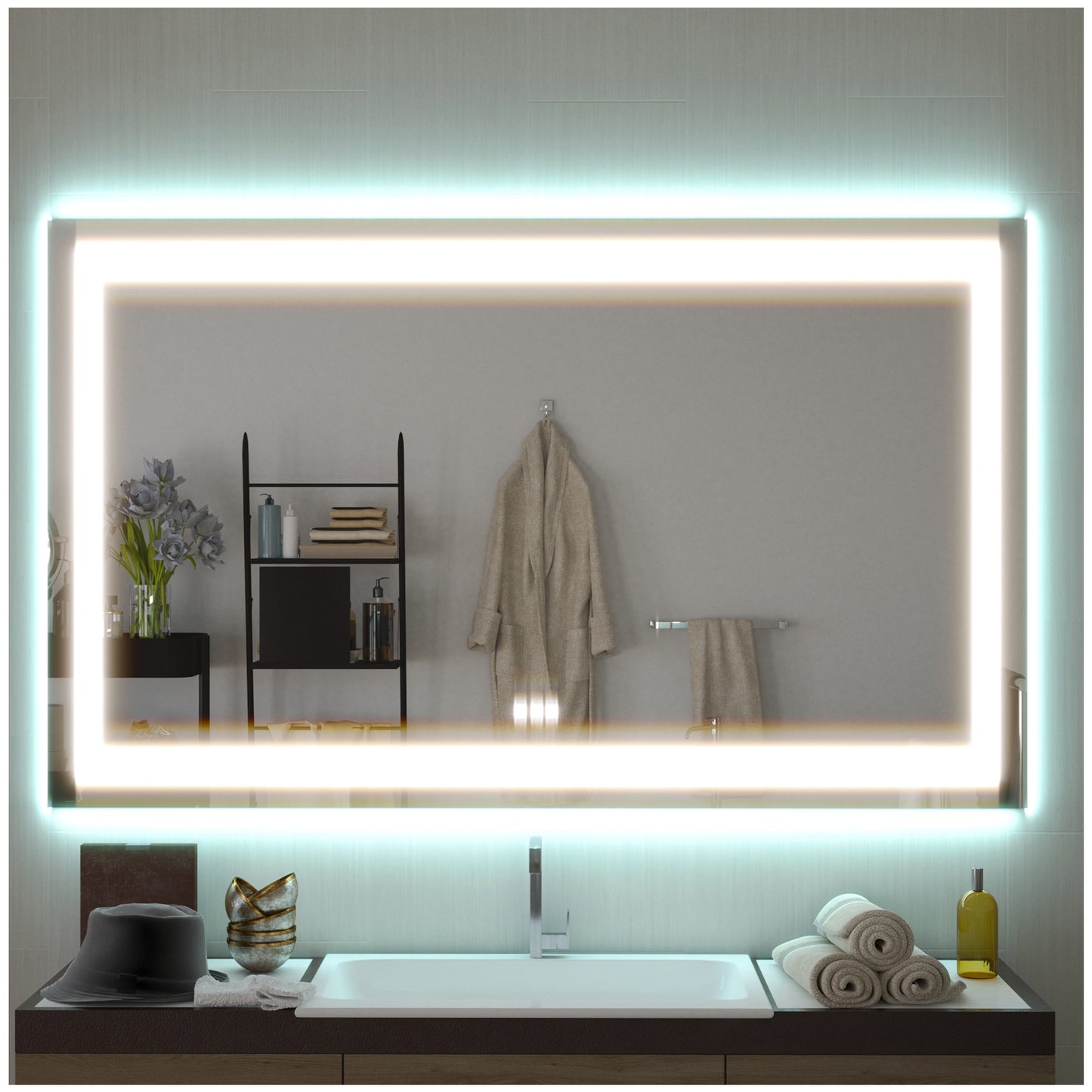 Modern LED Bathroom Mirror - 48” White Bathroom Mirror with Lights