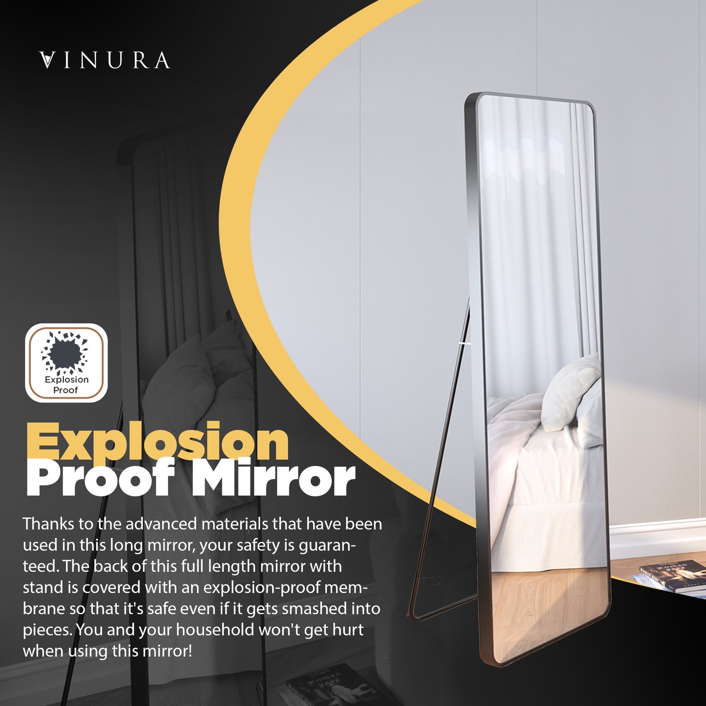 Modern Long Mirrors for Bedroom - 65” Black Floor Mirror Full Length