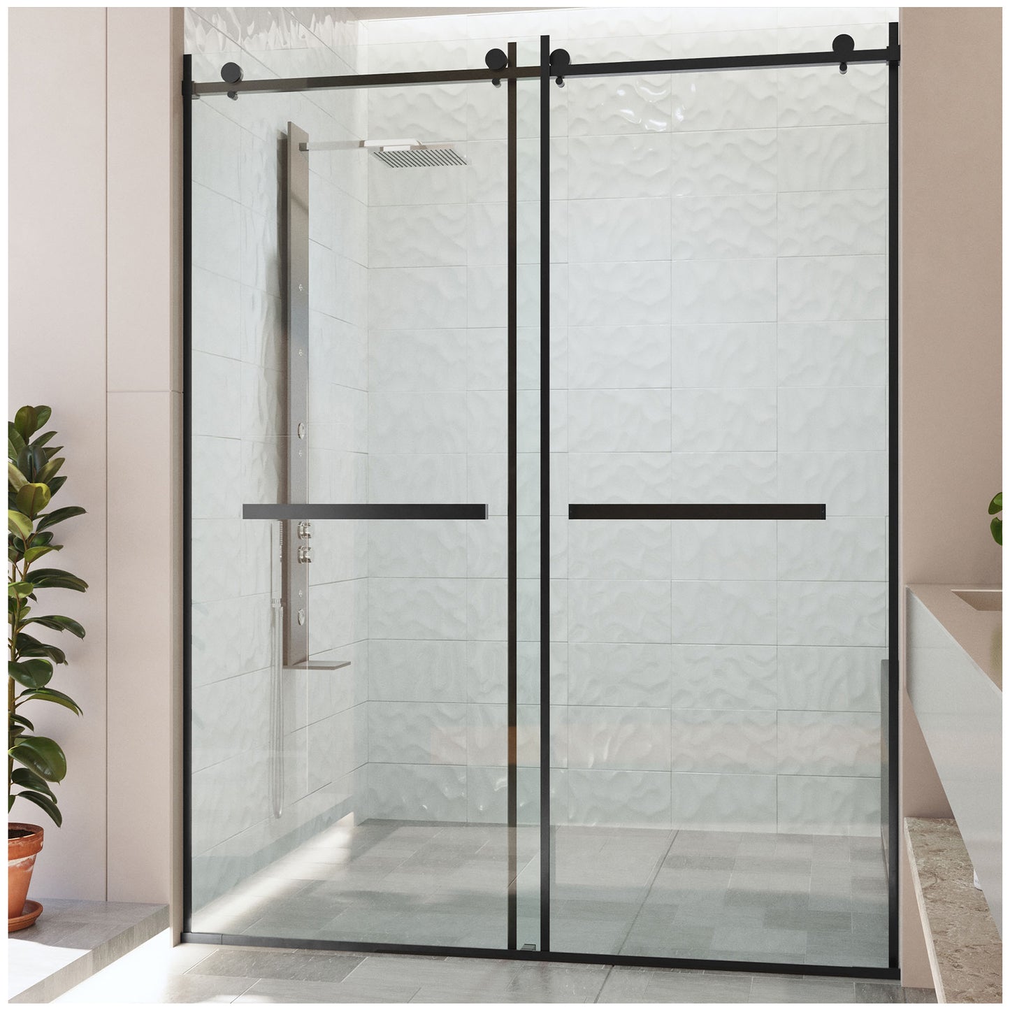 Adjustable Sliding Shower Glass Door - Matte Black Shower Panels