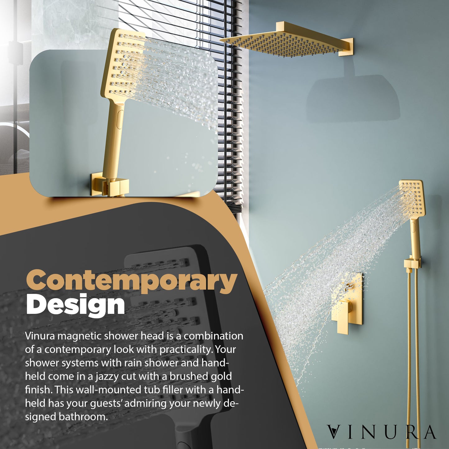 Shower Faucets Sets - Gold Rain Shower Head with Handheld Spray