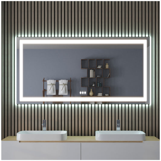 Bathroom Mirrors for Vanity - 60” White Aluminium LED Bathroom Mirror