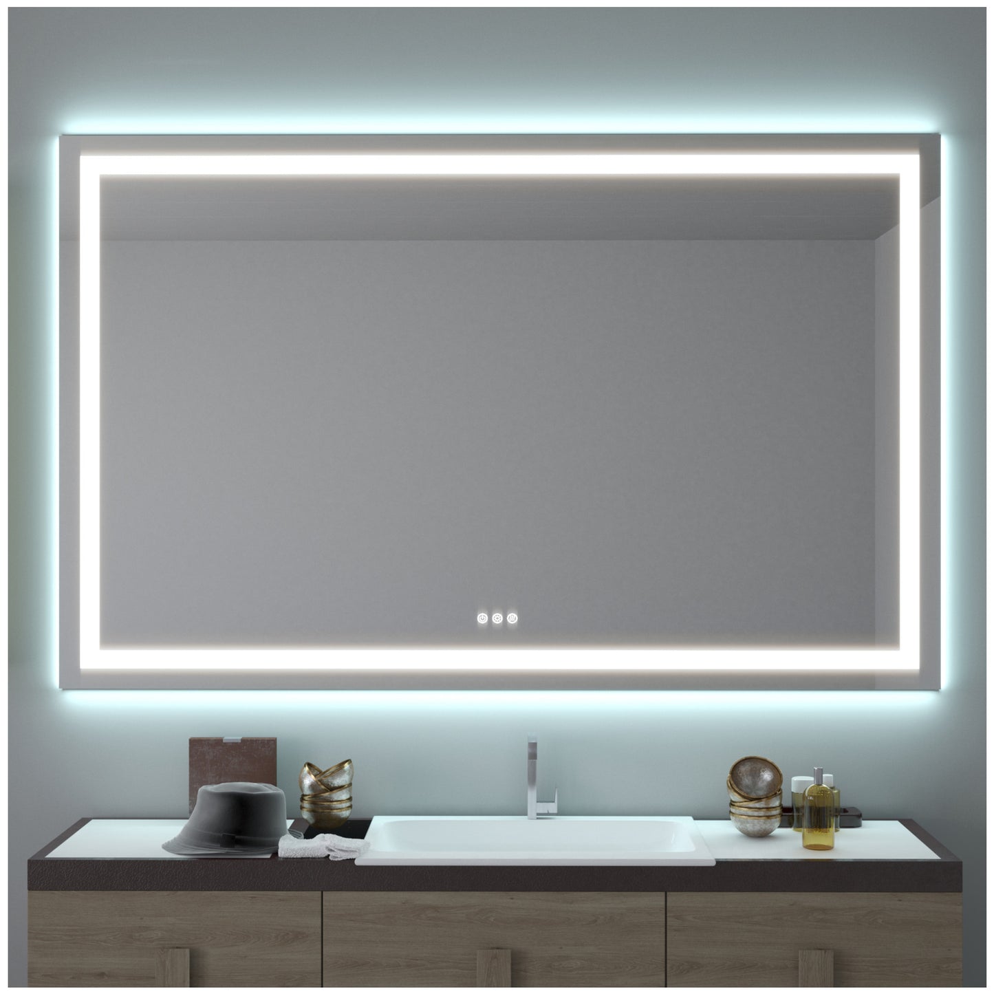 Frameless Vanity Mirror with Lights - 72” White Led Bathroom Mirror