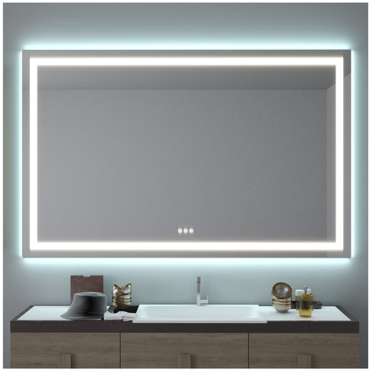 Frameless Vanity Mirror with Lights - 72” White Led Bathroom Mirror