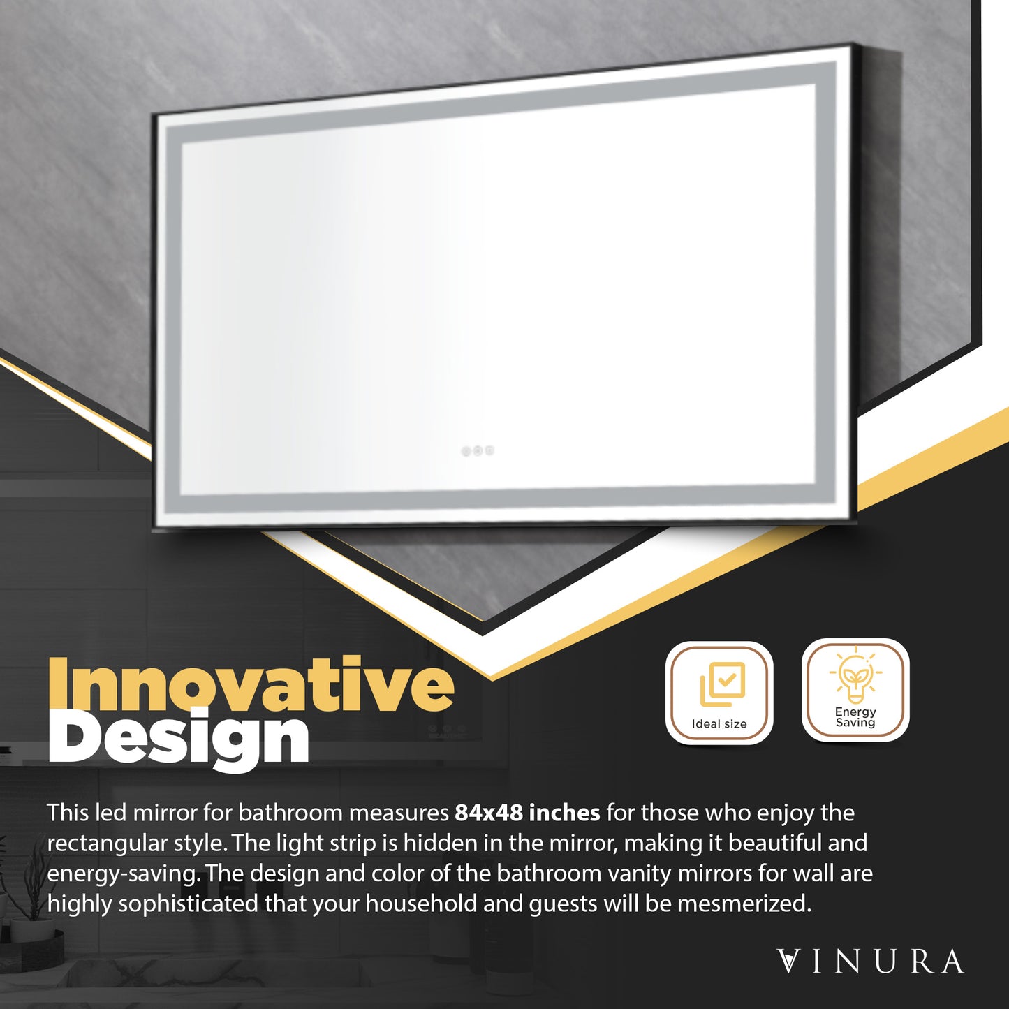 Vanity Mirror with Lights - 84” Matte Black LED Bathroom Vanity Mirror