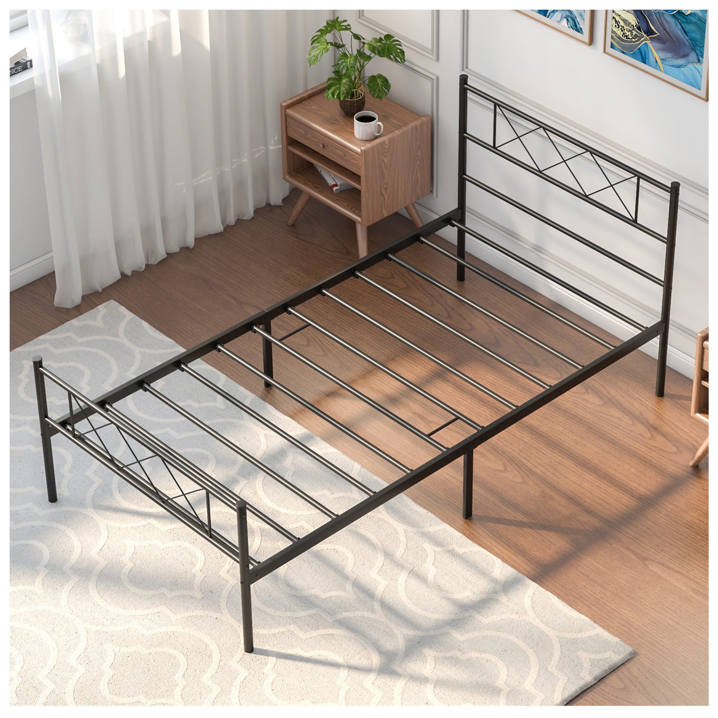 Twin Size Bed Frames - 77 Inch Black Metal Bed Frame Twin Size