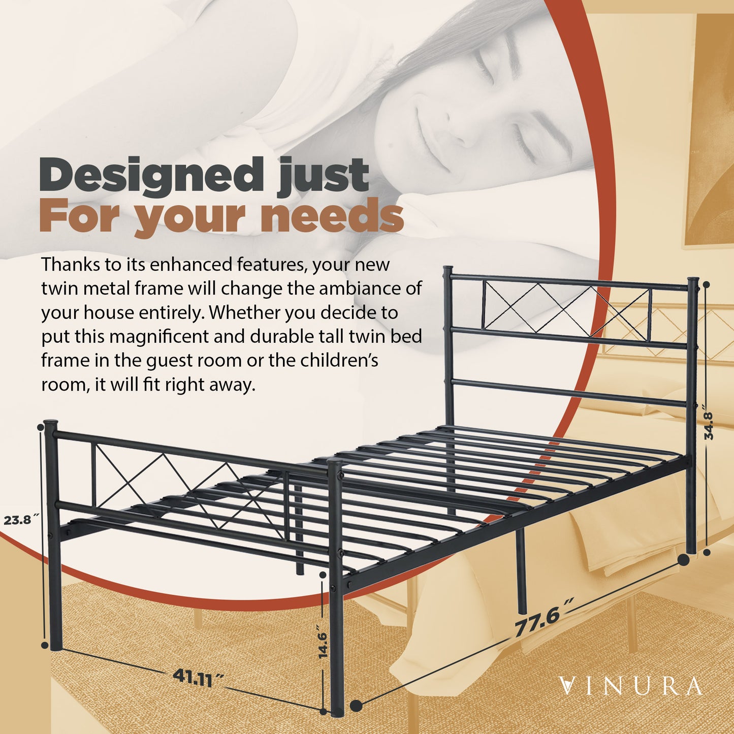 Twin Size Bed Frames - 77 Inch Black Metal Bed Frame Twin Size