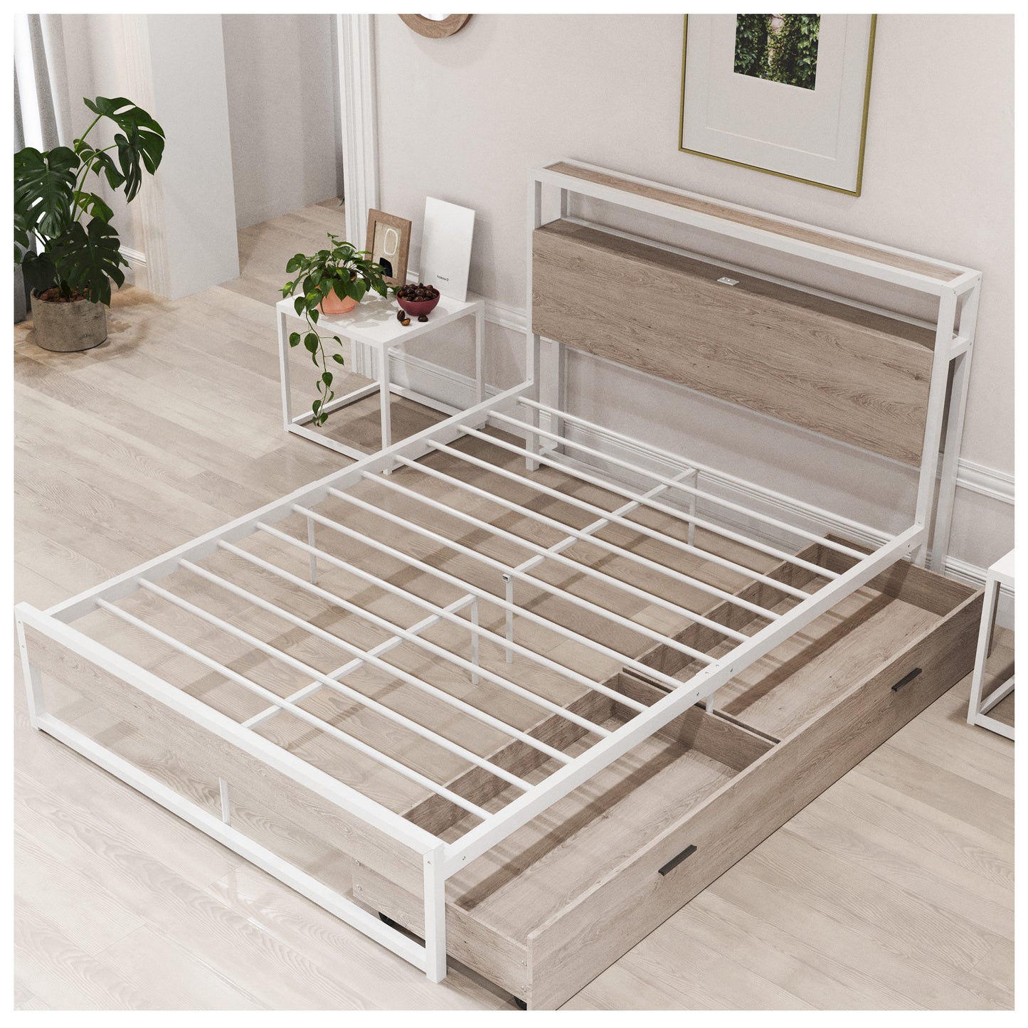 Platform Bed Frame Full Size - Metal Bed Frame Full w/ 2 Drawers