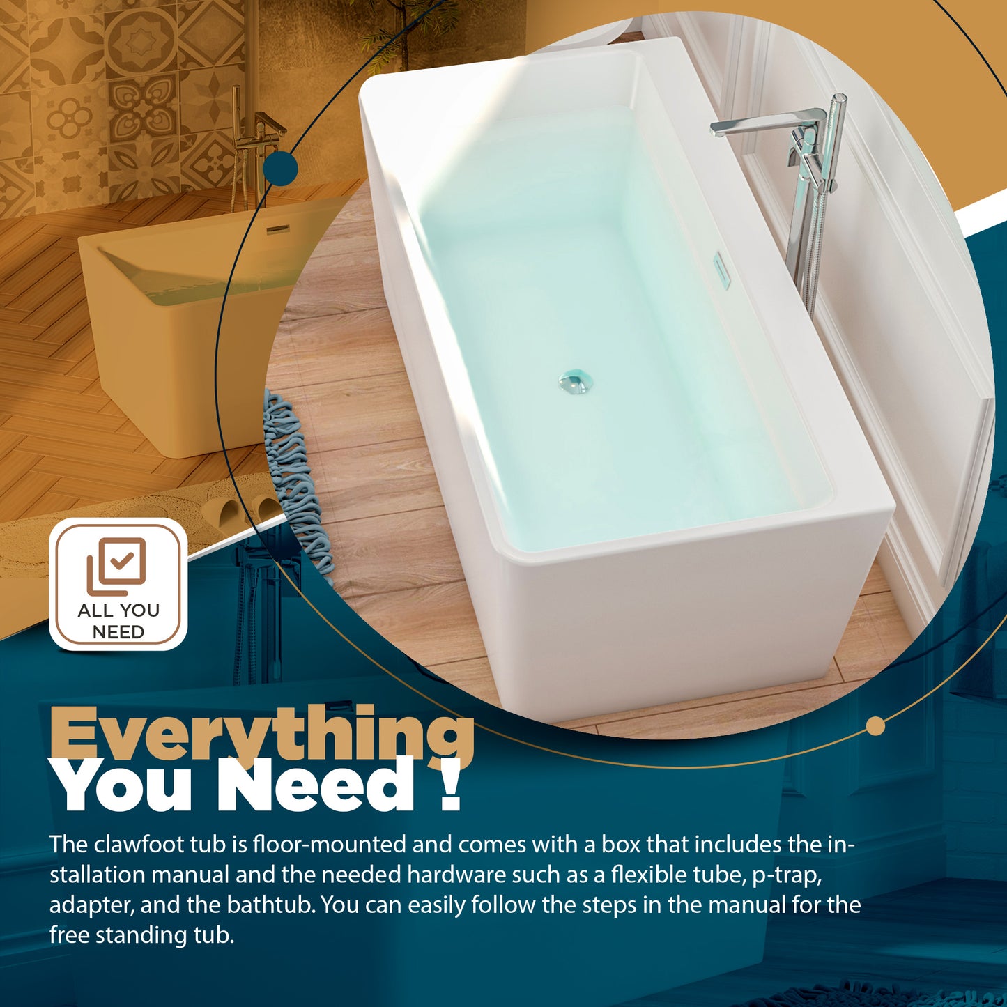 Free Standing Clawfoot Tub - 54 Inch Inflatable Bathtub