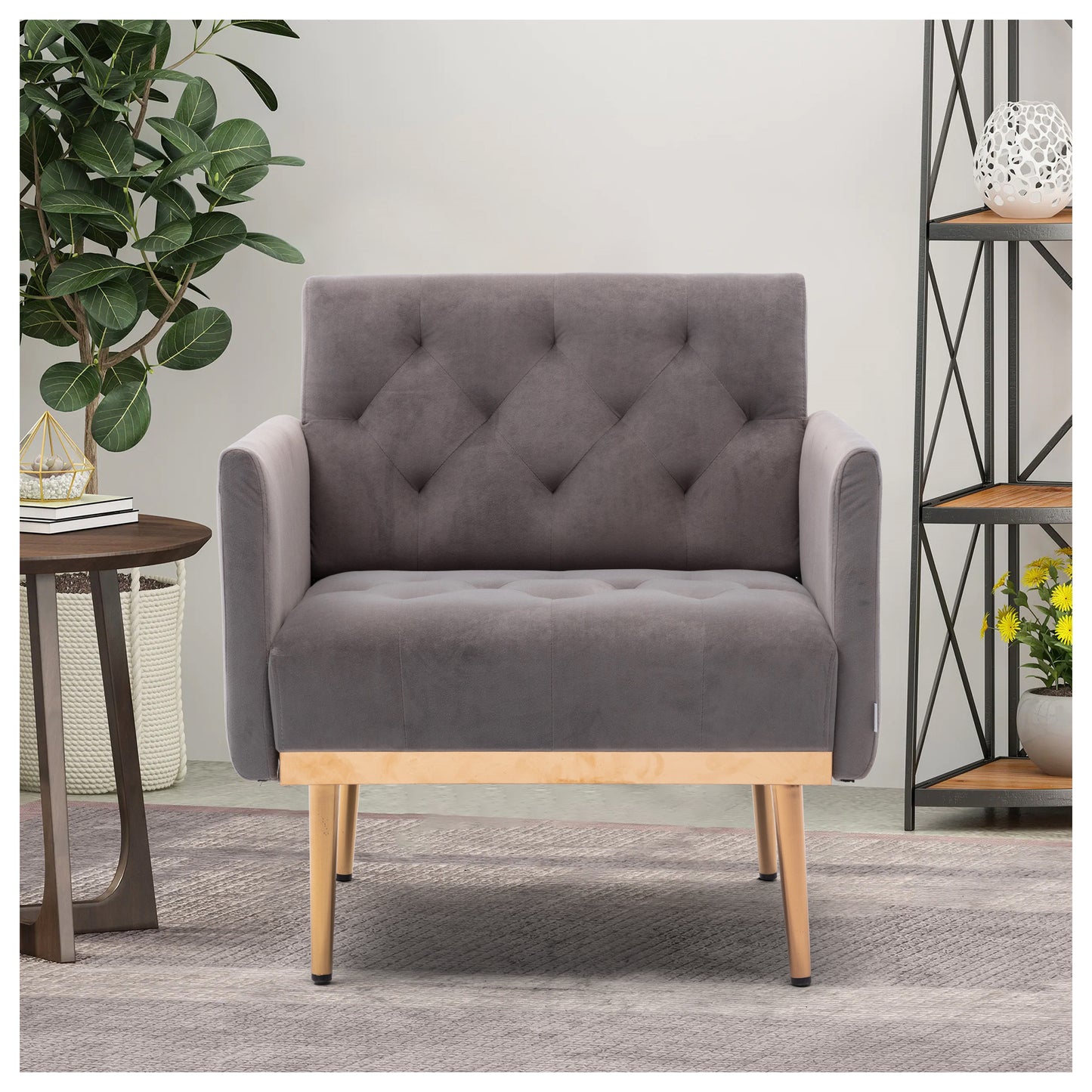 Velvet Couches for Living Room - Modern Gray Accent Reading Chair