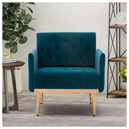 Accent Chairs for Living Room - Modern Teal Velvet Reading Chair