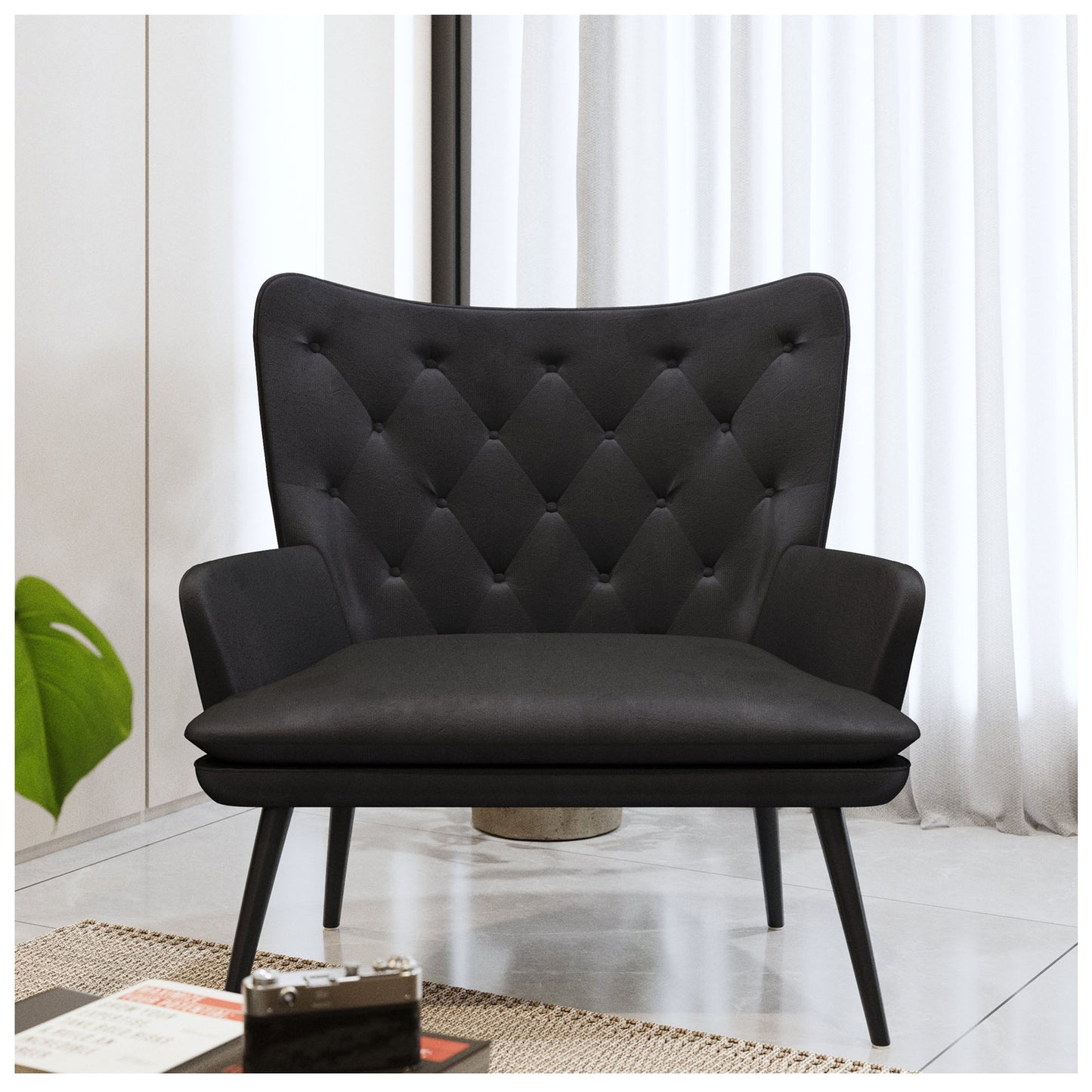 Ergonomic Accent Chairs for Bedroom - Modern Poly Fabric Living Room Chair