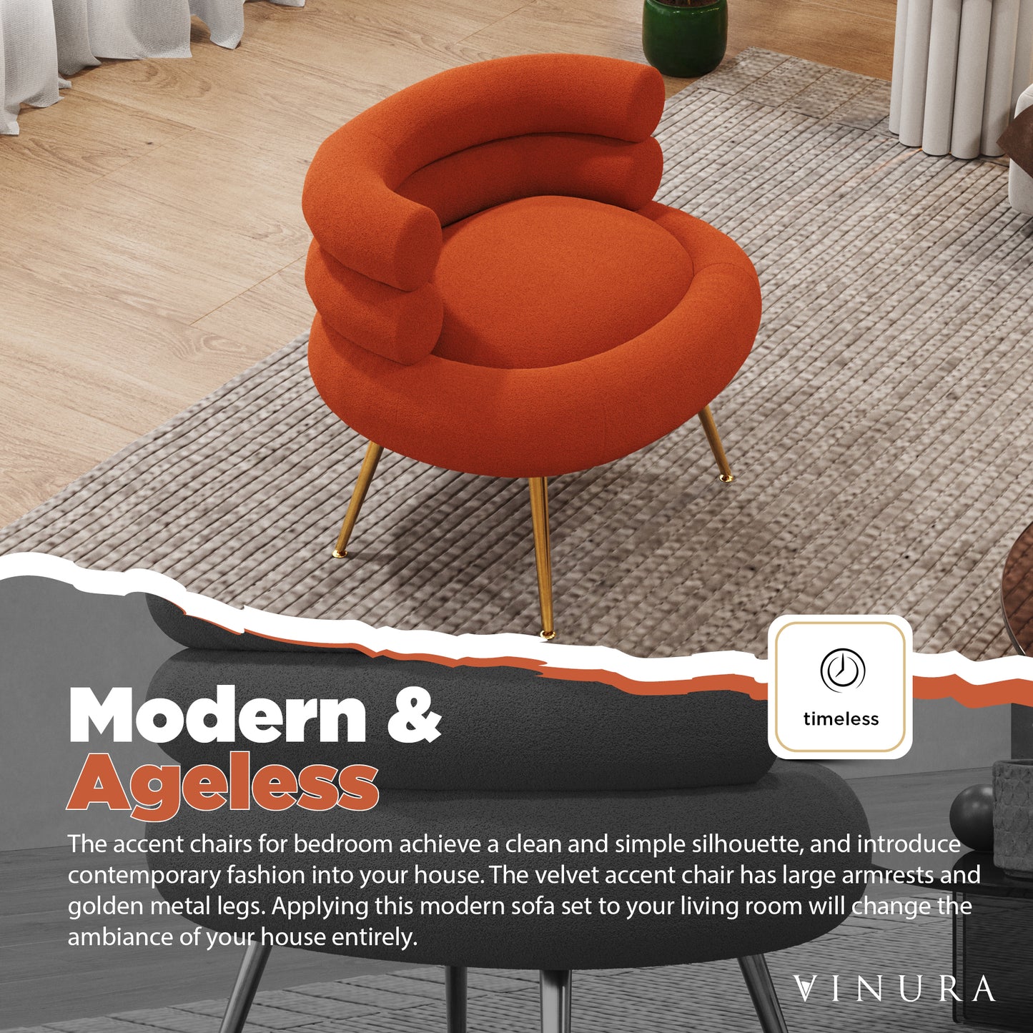 Velvet Living Room Chairs - Modern Style Orange Velvet Accent Chairs