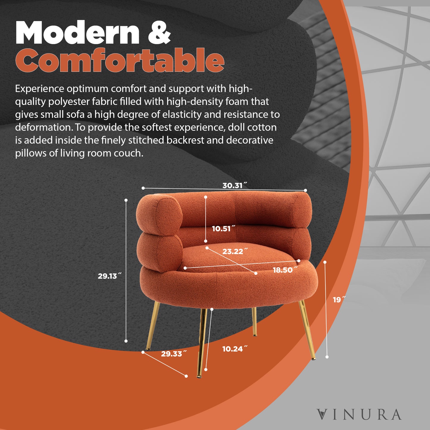 Velvet Living Room Chairs - Modern Style Orange Velvet Accent Chairs