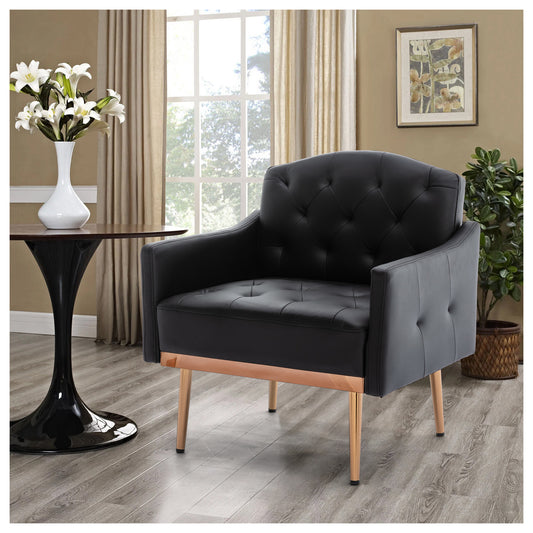 Ergonomic Accent Chairs for Bedroom - Modern Black PU Accent Chairs