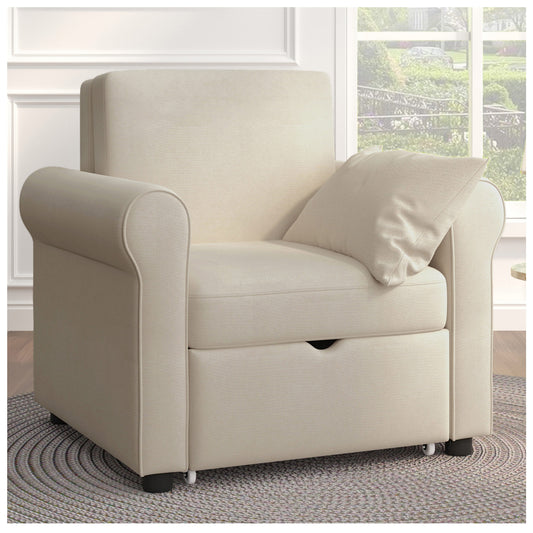 Ergonomic Sofas for Living Room - Modern Beige Linen Sleeper Chair