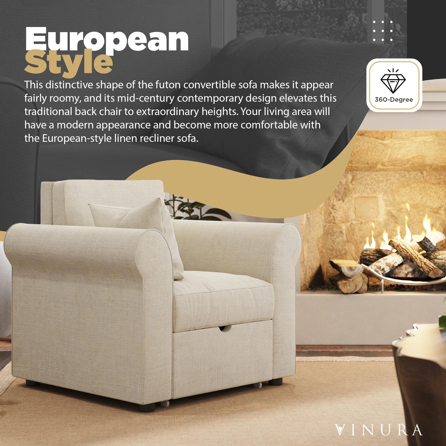 Ergonomic Sofas for Living Room - Modern Beige Linen Sleeper Chair