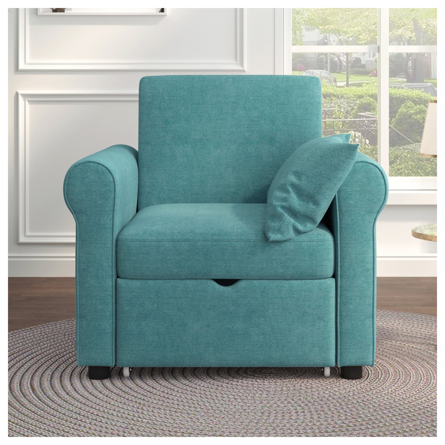 Ergonomic Accent Chairs - Modern Teal Linen Convertible Sofa