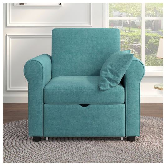 Ergonomic Accent Chairs - Modern Teal Linen Convertible Sofa