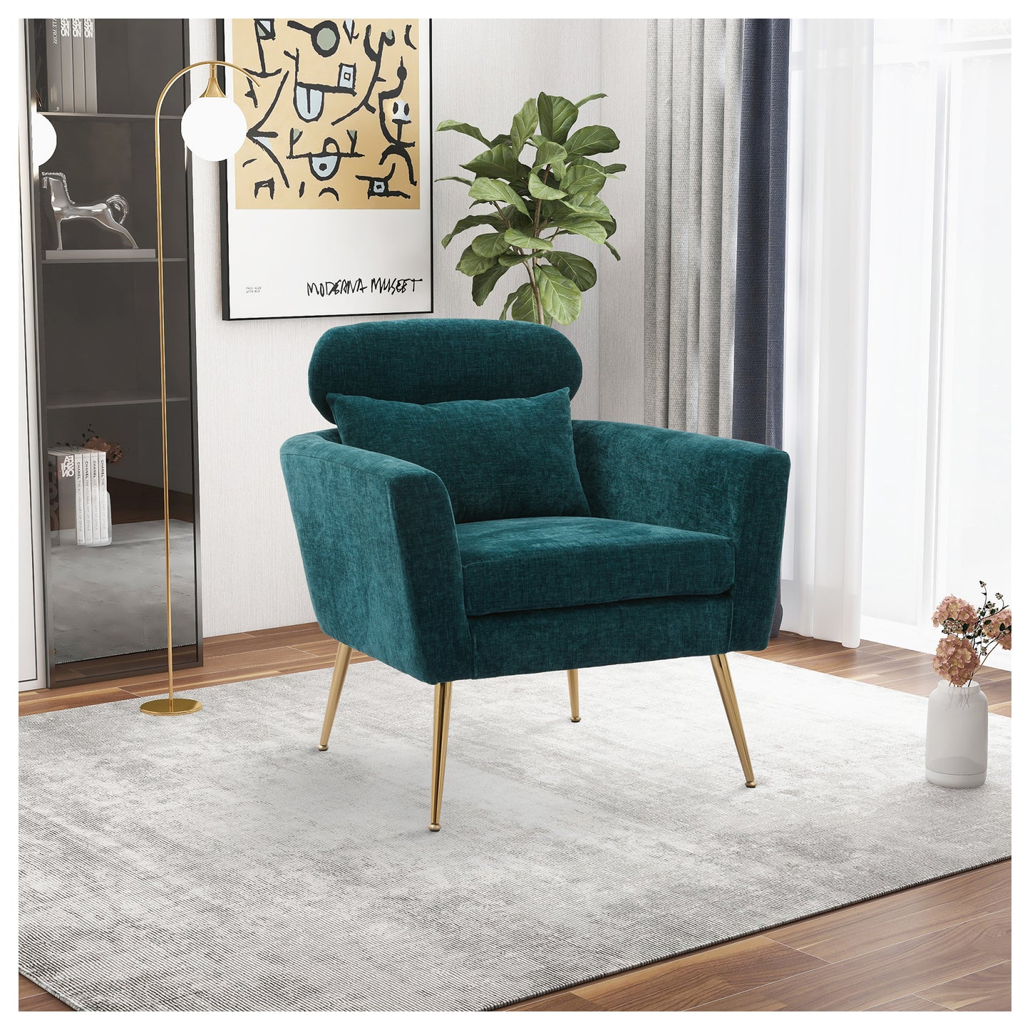 Chenille Chairs for Bedrooms - Peacock Blue Accent Living Room Chair