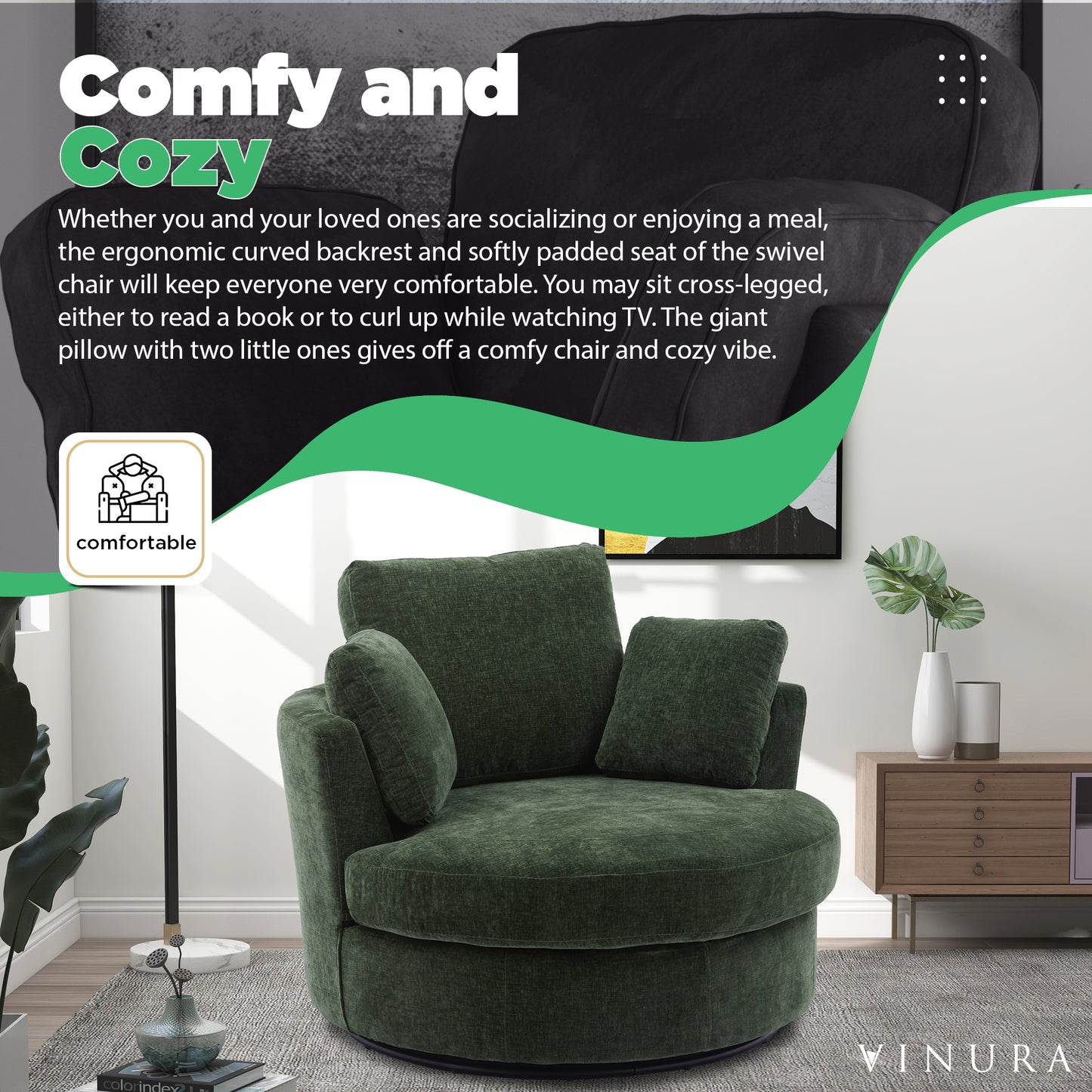 Swivel Accent Chair - Green 360 Degree Swivel Oversized Round Chair