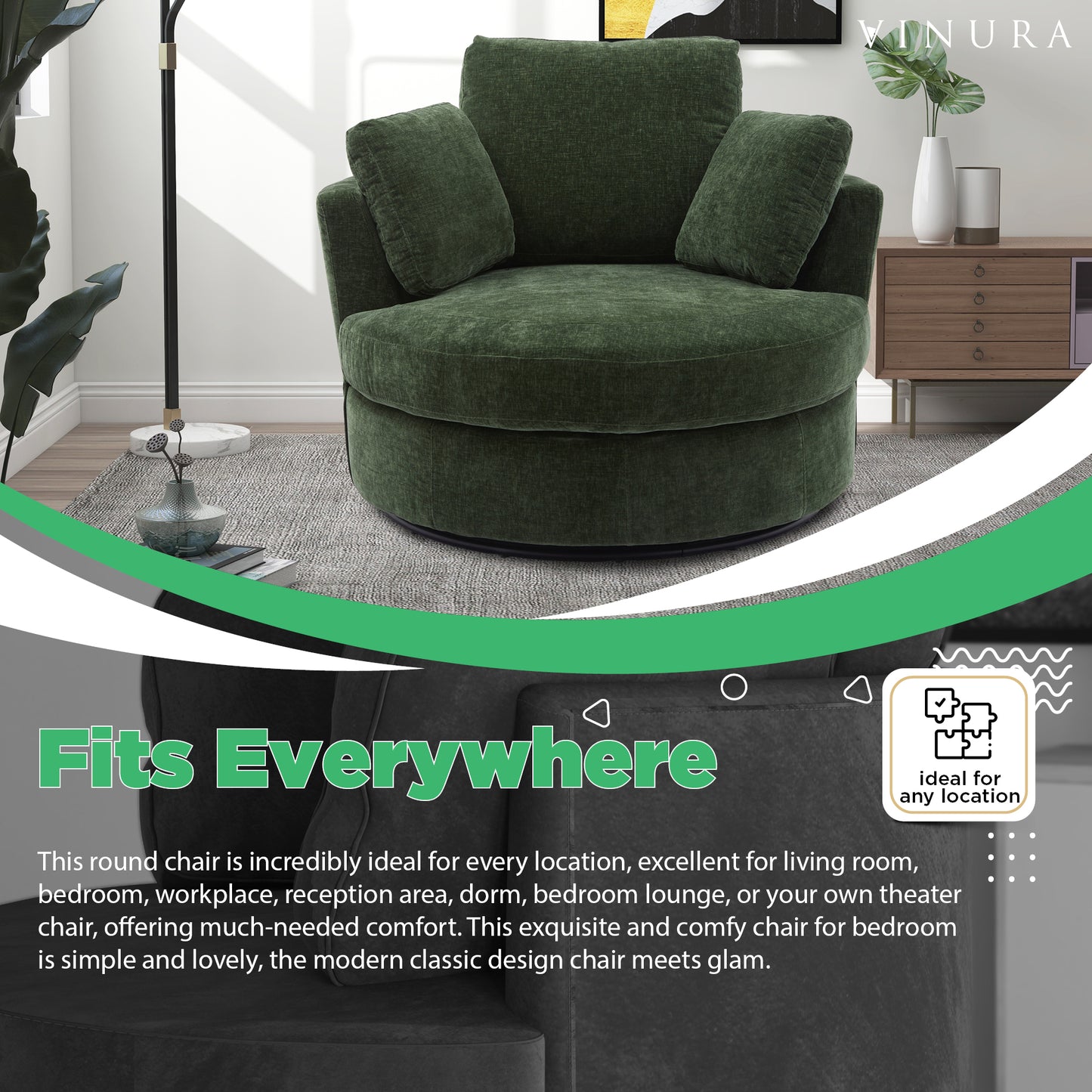 Swivel Accent Chair - Green 360 Degree Swivel Oversized Round Chair