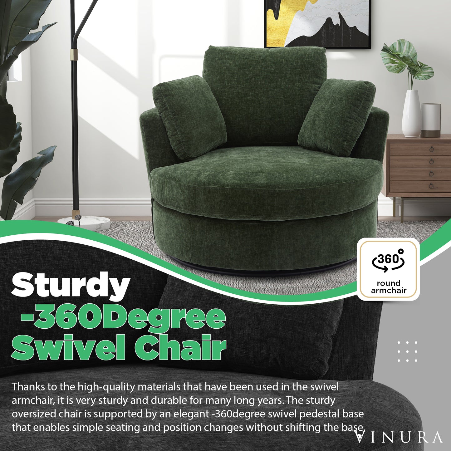 Swivel Accent Chair - Green 360 Degree Swivel Oversized Round Chair