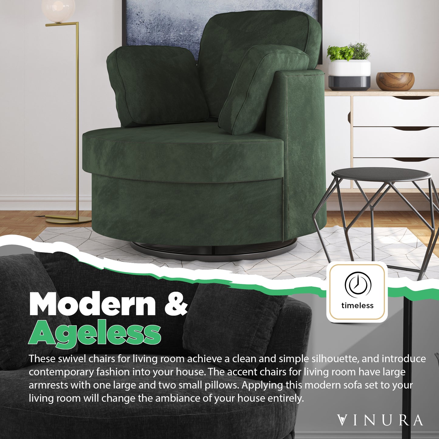 Swivel Accent Chair - Green 360 Degree Swivel Oversized Round Chair